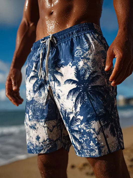 Men's Retro Palm Tree Print Beach Casual Quick-Drying Shorts