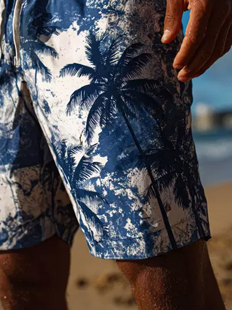 Men's Retro Palm Tree Print Beach Casual Quick-Drying Shorts