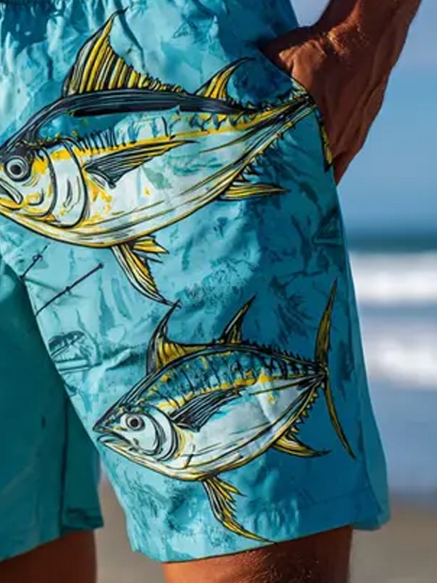 Men's Tuna Graphic Print Beach Casual Quick-Drying Shorts
