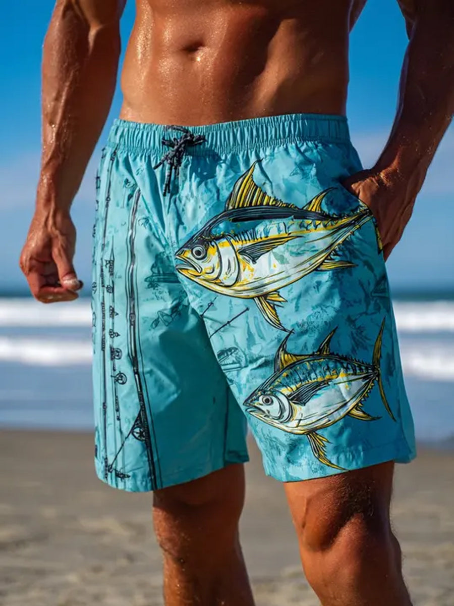 Men's Tuna Graphic Print Beach Casual Quick-Drying Shorts