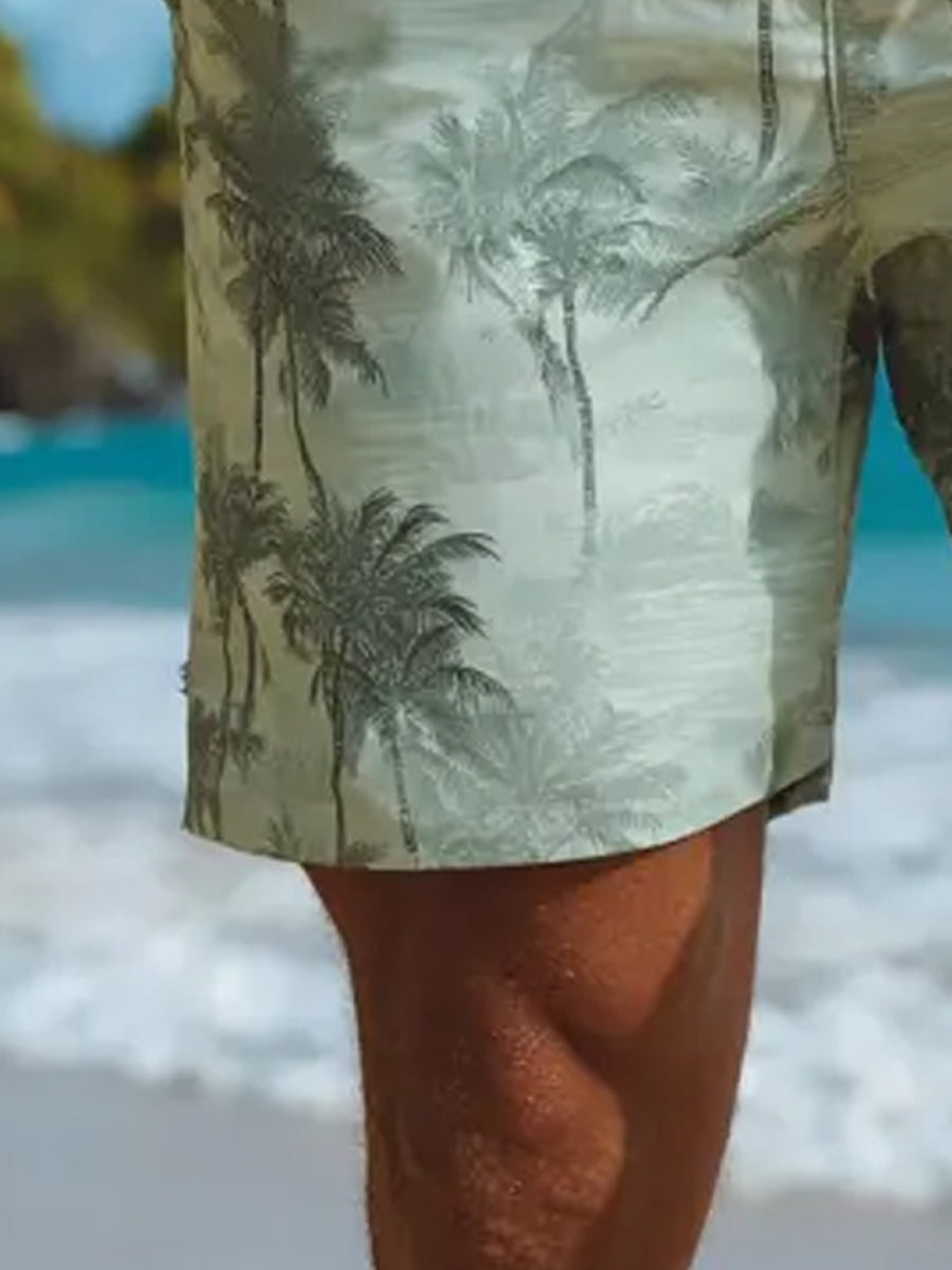 Men's Retro Style Palm Trees Print Beach Casual Quick-Drying Shorts