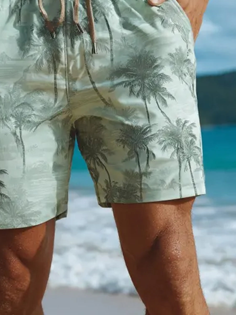 Men's Retro Style Palm Trees Print Beach Casual Quick-Drying Shorts