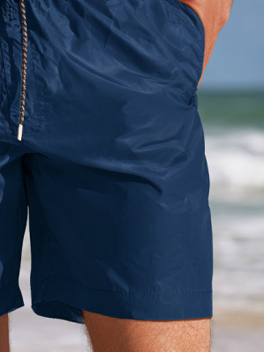 Men's Minimalist Solid Color Navy Beach Casual Quick-Drying Shorts