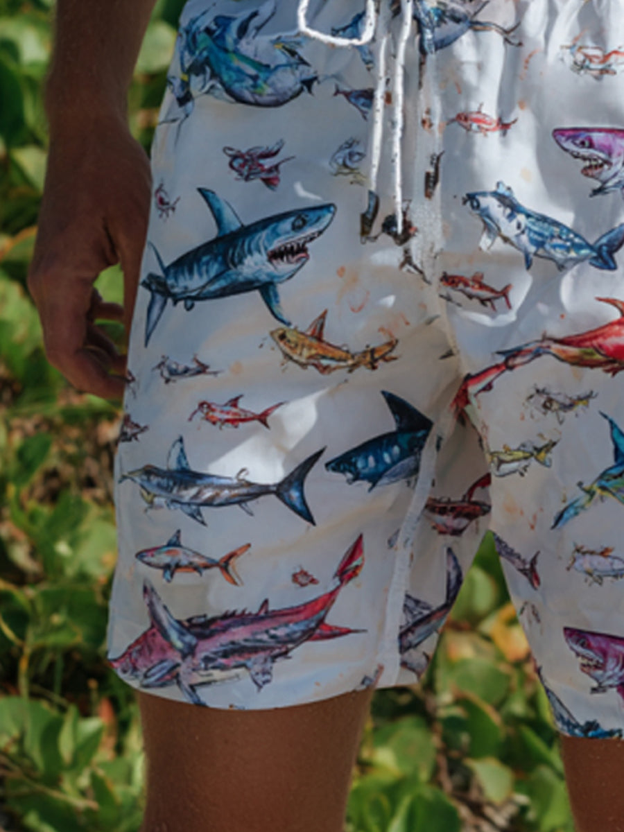 Men's All Over Print Vivid Multicolor Shark Pattern Beach Casual Quick-Drying Shorts