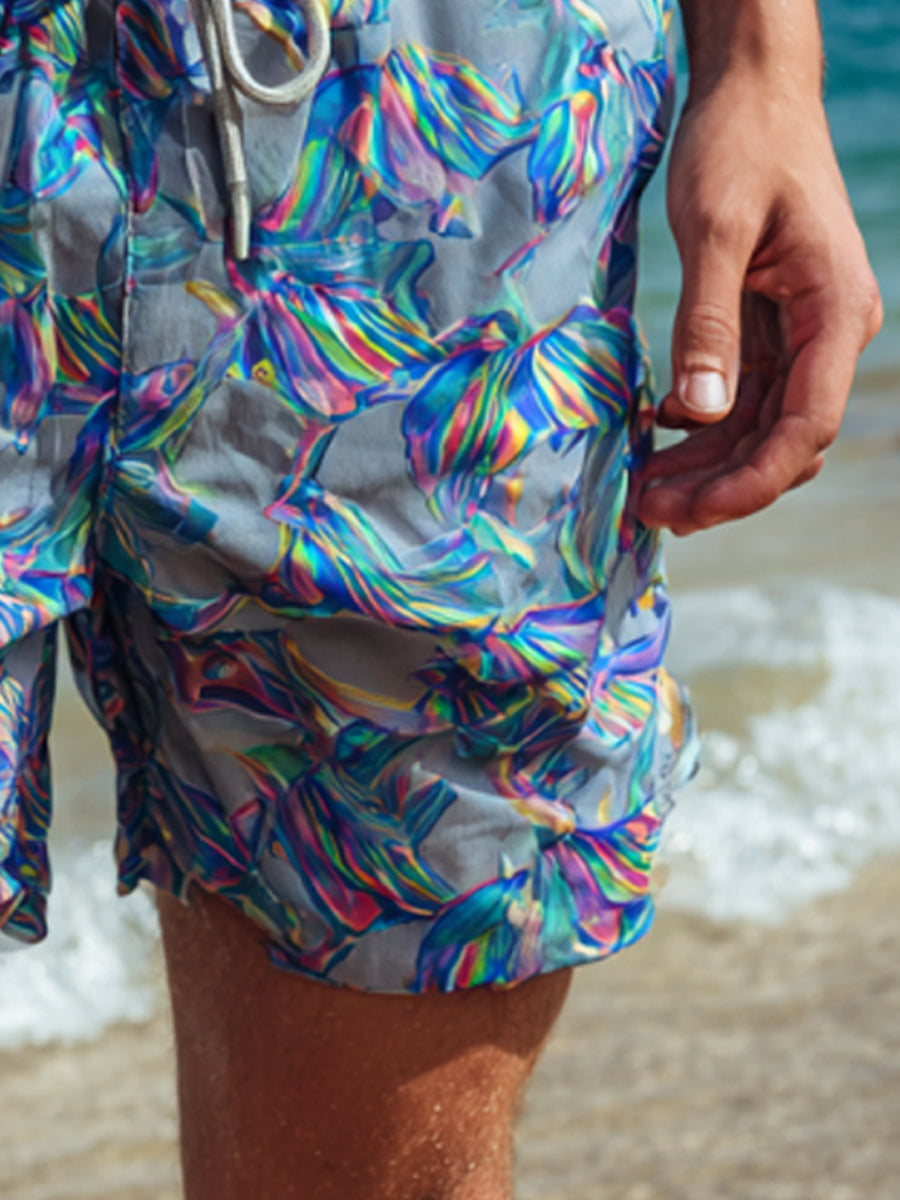 Men's Psychedelic Iridescent Gradient Print Beach Casual Quick-Drying Shorts