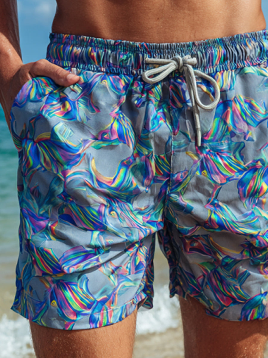 Men's Psychedelic Iridescent Gradient Print Beach Casual Quick-Drying Shorts