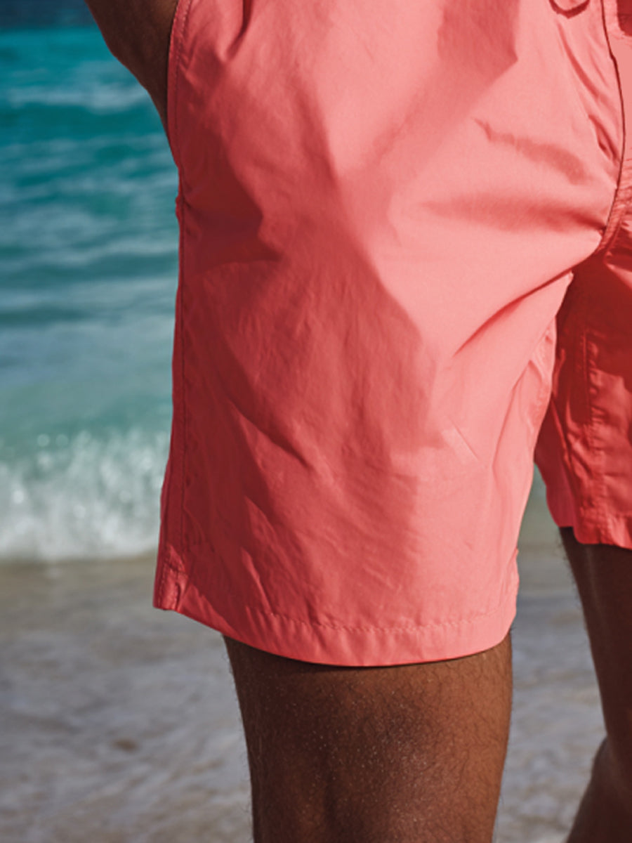 Men's Solid Coral Pink Plain Beach Casual Quick-Drying Shorts
