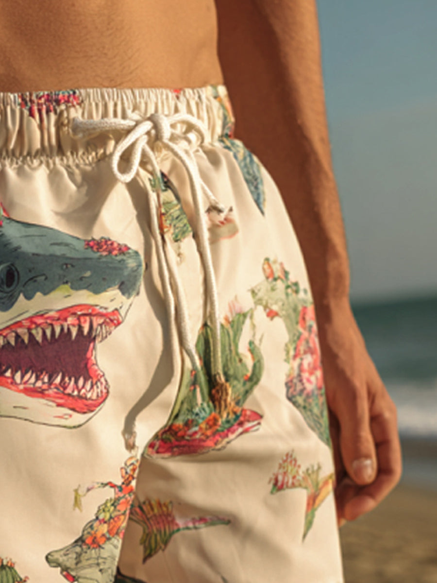 Men's Creative Contrast Desert Marine Life Print Beach Casual Quick-Drying Shorts